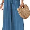 Bsubseach Wide Leg Pants Woman Flowy Floral Palazzo Pants for Women High Waisted Summer Casual Trousers Cruise Outfits (Blue, XL)