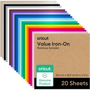 Cricut Value Iron-On, Rainbow Sampler - 12 in x 12 in (20 ct)- HTV Heat Transfer Vinyl