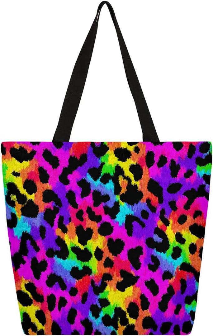 Canvas Tote Bag With Zipper for Women Large Casual Shopping Grocery Shoulder Handbag, Size is 15 × 13.5 × 5.1 inches, weight 0.45 lb. 
