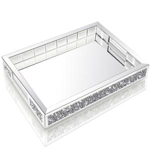 Wocred Mirror Jewelry Organizer Upgrades fits Dresser Bedroom,Crushed Diamond of Each Side Bathroom Tray with Handles,Decorative Serving Tray for Coffee Table Decor(11'x15'x2')