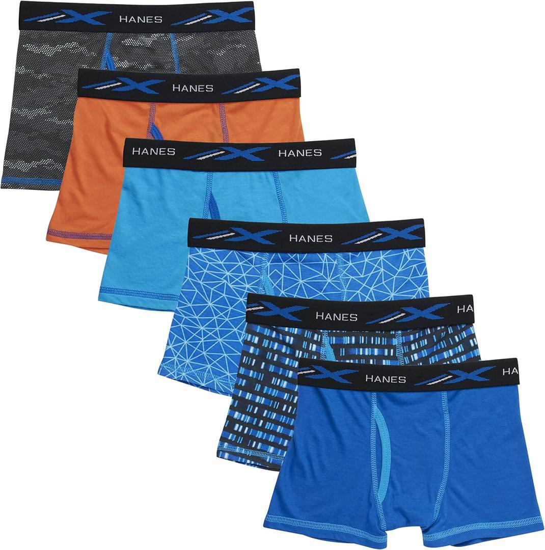 Hanes Boys' X-Temp Boxer Briefs, Moisture Wicking Breathable Underwear, Tagless, Assorted 6 Pack (Large, Orange/Blue - 6 Pack)