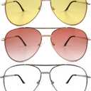 3 Pack Bifocal Reading Sunglasses for Women Men, Aviator Sun Readers Glasses Mirrored Shades UV400 Gradient Pink Night Yellow Clear, +1.0