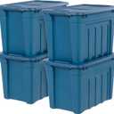 IRIS USA 20 Gallon Eco-Friendly Heavy Duty Storage Totes with Easy-Grip Handles, 4 Pack - Large Bins with Lids Garage Organizing Tubs, Durable Stackable Utility Containers, Made in USA - Navy