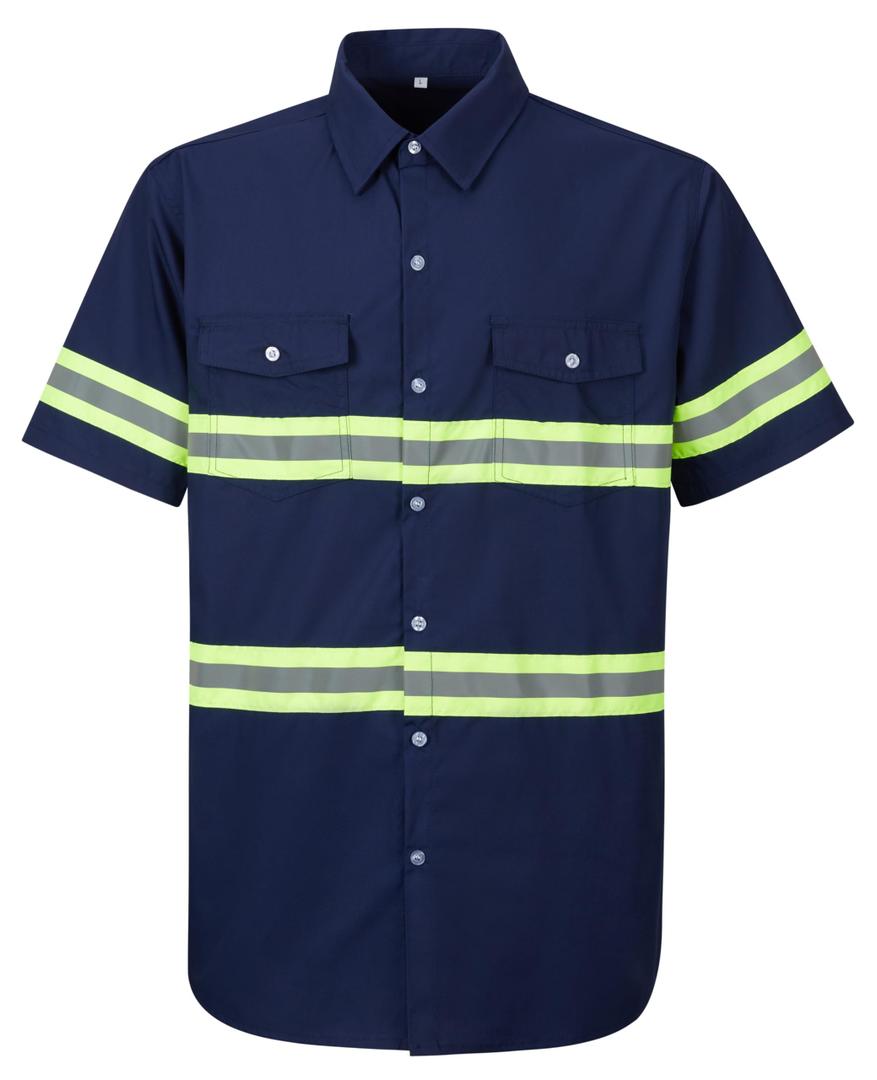 Ousafeve Class 3 Hi Vis Button Up Safety Work Shirts for Men Reflective | 360 Reflective Visibility, 80/20 Polyester-Cotton Blend, All-Day Comfort, Visibility Class 3, High-Density Stitching XXL
