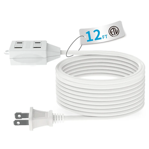 TiFFCOFiO Indoor Extension Cord, 2 Prong 12 Feet Extension Cord, 3 Polarized Outlets with Safety Slide Windows,13A/1625W, 16 AWG, 1 Pack