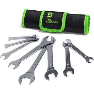 Super-Thin Open End Wrench Set, Metric, 8-Piece, Including 6, 7, 8, 9, 10, 11, 12, 13, 14, 15, 16, 17, 18, 19, 22, 24 mm, Slim Spanner Wrench Set with Rolling Pouch