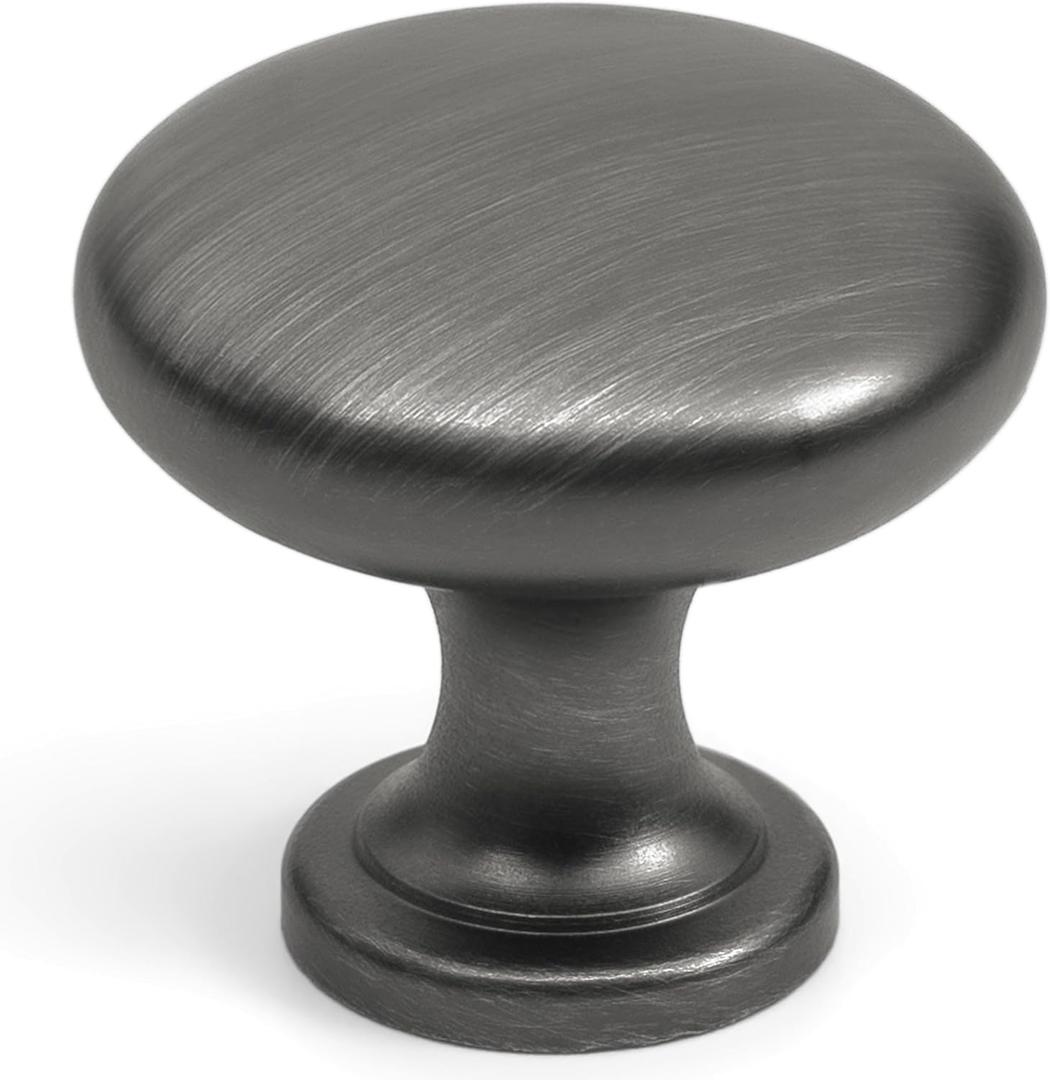 HESTIA HARDWARE 10 Pack | Antique Pewter Cabinet Pulls and Knobs | 1.15 Inch (29mm) Round Silver Knobs for Cabinets and Bathroom Drawers (Z5.10.B)
