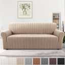 H.VERSAILTEX High Stretch Sofa Slipcover 1-Piece Couch Cover Non Slip Sofa Cover with Elastic Bottom Thick Soft Sofa Covers Washable Polyester Spandex Jacquard Fabric Stripe Design(Sofa, Sand)