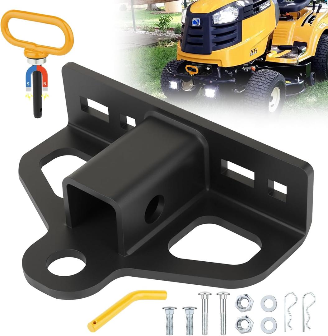 W&JWN Zero Turn Lawn Mower Hitch with 1-1/4" Receiver 6mm Thicker Heavy Duty Steel Lawn Mower Hitch with 1/2 inch Magnetic Trailer Hitch Pin & Orange 5/8" Hitch Pin & Clips