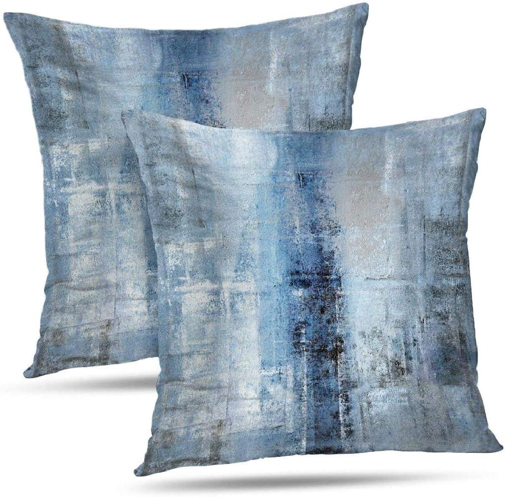 Blue and Grey Abstract Art Artwork Pillow Cover, Gallery Modern Decorative Throw Pillows Cushion Cover for Bedroom Sofa Living Room 24 x 24 Inch Set of 2
