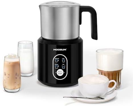 MOOSUM Detachable Milk Frother, Food Grade Stainless Steel 17oz Electric Milk Steamer, Easy Clean with Dishwasher Safe, Automatic Hot/Cold Foam Maker, Hot Chocolate Maker, 120V, Black