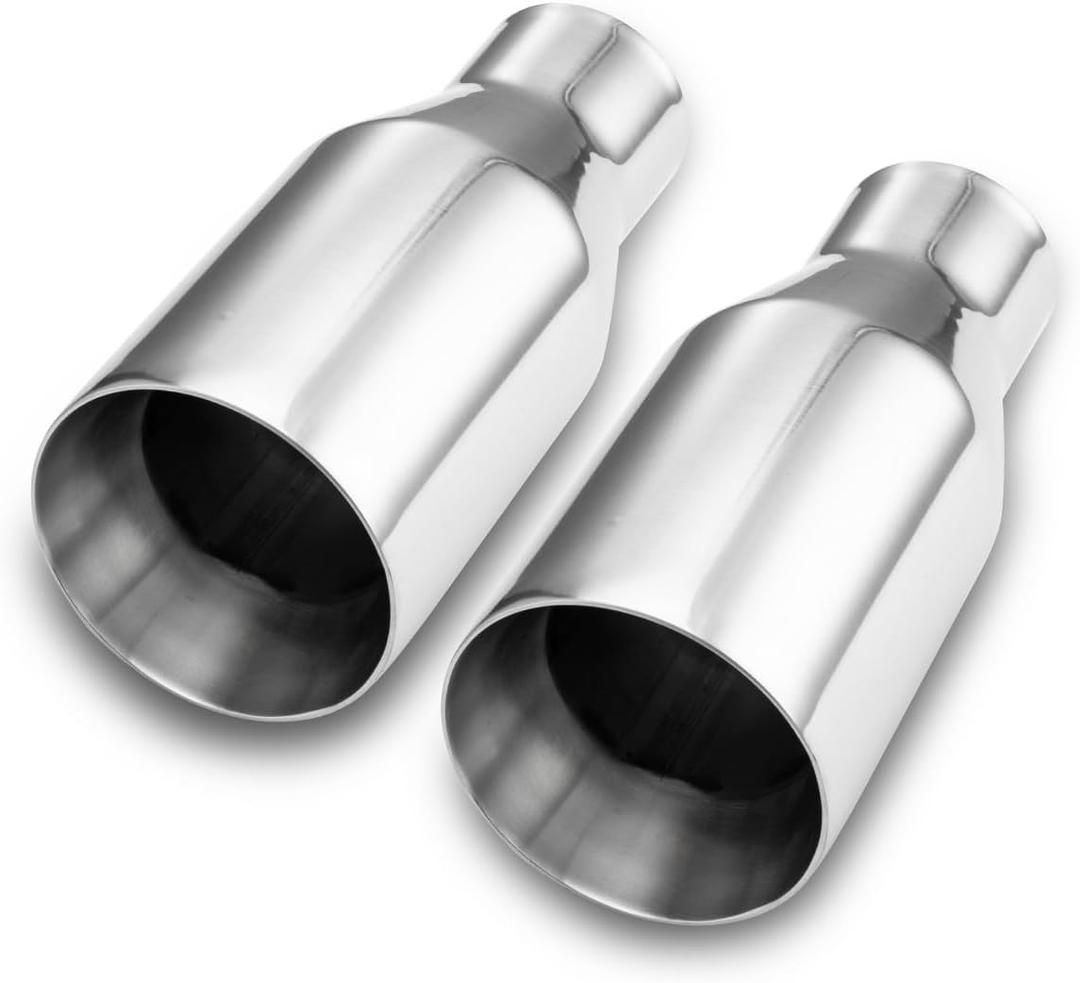 A-KARCK Exhaust Tip 2.5" Inlet to 4" Outlet, 2.5" Inlet 9" Long Stainless Steel Exhaust Tailpipe Tip Double Wall Weld On 2PCS (silvery)