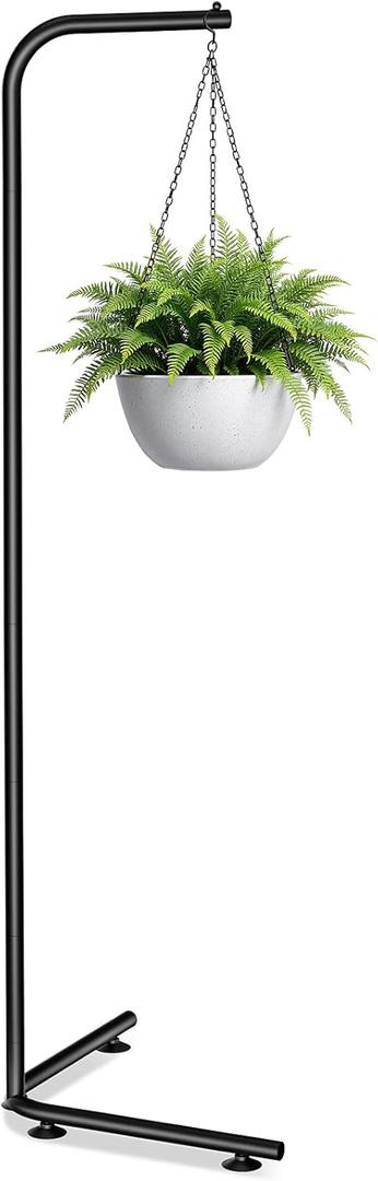 Hanging Plant Stand Indoor, Corner Plant Stands for Indoor Plants, Black Metal Hanging Plant Holder with Suction Base, Standing Plant Hanger for Living Room, Balcony, Garden, Bathroom