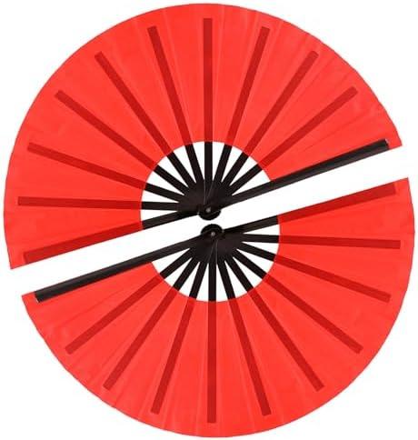 13inch Large Rave Fan Popping Fan Clacking Fans for Line Dancing,Hand Fans for Women Foldable,Boots on The Ground Fan,Portable for Outdoor,Wedding,Party,Decoration(Red+Black Ribs,2 Packs)