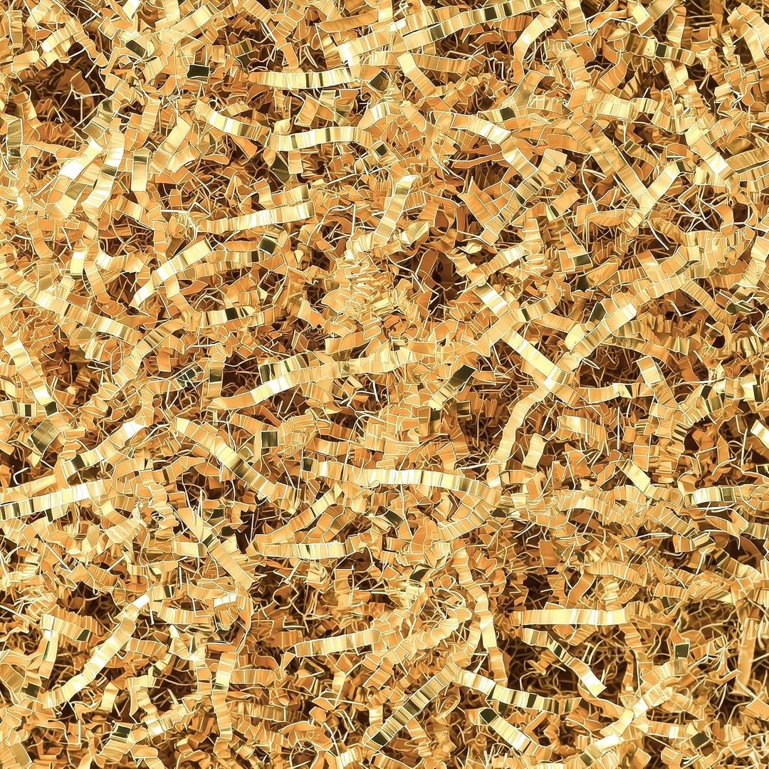 Uptotop 1 LB Crinkle Cut Paper Shred Filler for Gift Wrapping, Gift Basket Filling, Perfect for Birthday, Christmas, Thanksgiving, Halloween, Easter, Valentine's Day, Mother's Day, Father's Day, Wedding & Holiday Decor, Glitter Gold