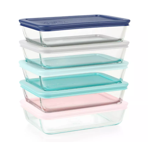 Pyrex 10pc Glass Meal Prep Set: Clear Glass Food Storage Containers with Plastic Lids, Dishwasher-Safe 