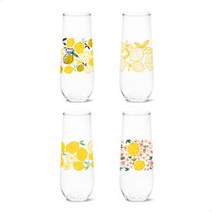TOSSWARE RESERVE 9oz Stemless Flute Limoncello Series, SET OF 4, Premium Quality, Tritan Dishwasher Safe & Heat Resistant Unbreakable Plastic Printed Glasses (4 Count (Pack of 1)