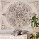 Wegklazax Vintage Floral Mandala Tapestry, Intricate Botanical Wall Art for Room Decor, Elegant Sketch Aesthetic Home Decor 60" L x 44" W (Ivory)