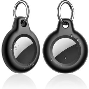 SUPFINE Waterproof Airtag Holder,2 Pack Air tag Keychain,Hard PC+TPU Full Body Protective Case with Loop Key Ring for Apple Tags,IPX8 Cover for Wallet,Luggage,Cat,Dog,Pets,for Item Finder(Black)