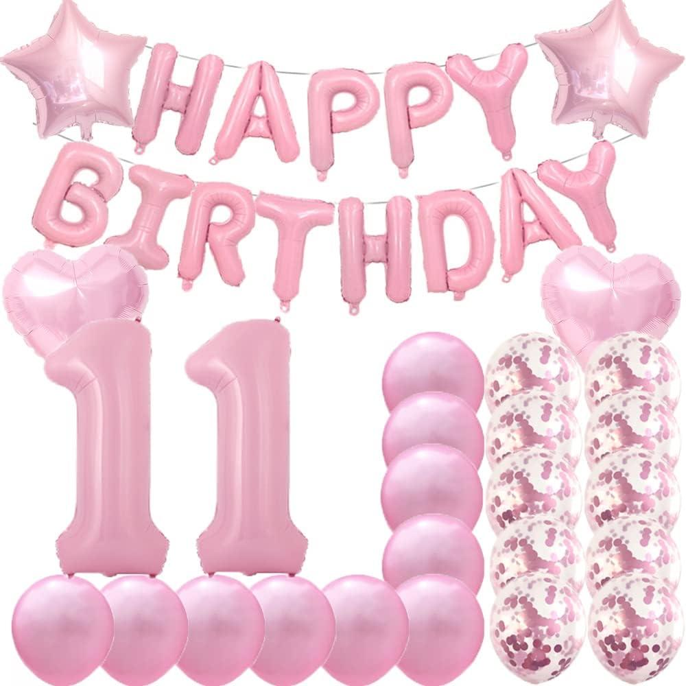 Sweet 11th Birthday Decorations Party Supplies,Pink Number 11 Balloons,11th Foil Mylar Balloons Latex Balloon Decoration,Great 11th Birthday for Girls,Women,Men,Photo Props
