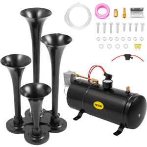 VEVOR 150DB Train Horns Kit for Trucks Super Loud with 120 PSI 12V Air Compressor 4 Trumpet Air Horn Compressor Tank For Any Vehicle Trucks Car Jeep Or SUV (Black)