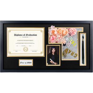 Graduation Shadow Box Frame for 8.5x11 Diploma & 4x6 Photo with Graduation Cap & Tassel Holder Class of 2026 2025 Wood Display Case