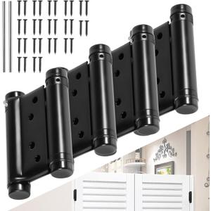 6 Inch Double Action Spring Hinge, 201 Stainless Steel, Cafe Salon Door Self-Closing Door Hinges with Pins and Screws (4-Pack) (Black, 6 inches)