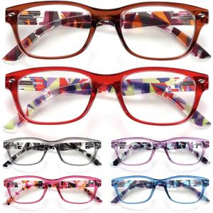 6 Pack Reading Glasses for Women Men Blue Light Blocking Spring Hinge Computer Readers, Anti Eyestrain/Glare (6 Mixed C9)