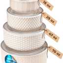 KooK Serving Bowls, with Lids, Ceramic Nesting Bowls, Set of 4, Embossed, Kitchen, Prep, Stackable, Gift, Microwave and Dishwasher Safe, 16/29/47/70 oz, Narbonne Collection (Ivory)