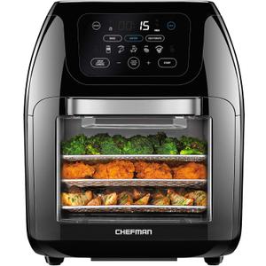 CHEFMAN Multifunctional Digital Air Fryer+ Rotisserie, Dehydrator, Convection Oven, 17 Touch Screen Presets Fry, Roast, Dehydrate, Bake, XL 10L Family Size, Auto Shutoff, Large Easy-View Window, Black, 10 Quart