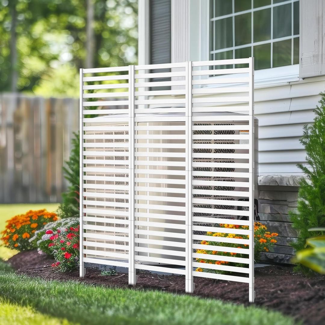 Fence Privacy Screen Decorative Garden Fence Panels 12 Pack Plastic No Dig Animal Barrier Fence Air Conditioner Fence for Outside Lawn Patio Backyard White