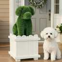 34.6" Handcrafted Artificial Dog Topiary with White Planter - Faux Boxwood Sculpture for Front Porch, Patio & Entryway Decor, UV-Resistant, No Maintenance, Indoor Outdoor, 15.7 x 15 x 34.6 inches