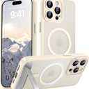 Magnetic Compatible with iPhone 15 Pro Max Case, [Built-in Kickstand][Full Camera Protection][Compatible with MagSafe][Anti-Fingerprint] Shockproof Phone Case for iPhone 15 Pro Max 6.7",Beige