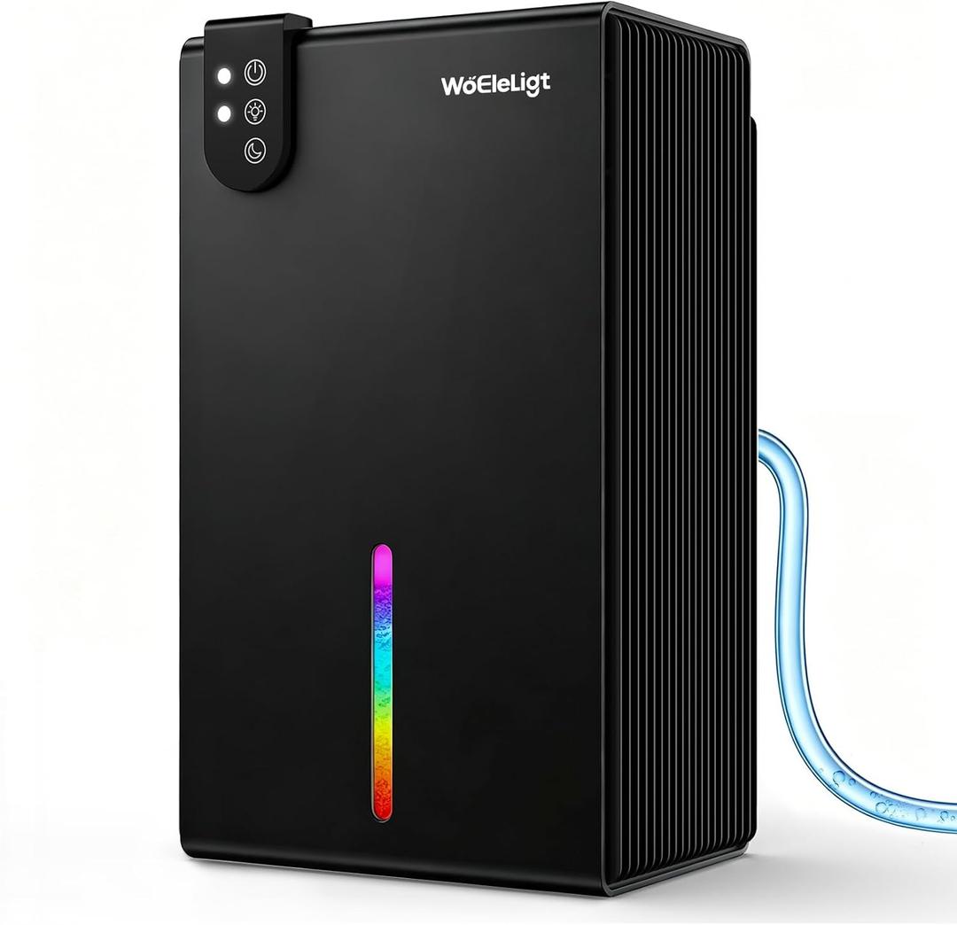 98 OZ Small Dehumidifier for Home 1000 Sq Ft, Quiet Dehumidifier with Drain Hose, Auto Shut-Off, Sleep Mode, 7-Color Light for Basement, Bedroom, Bathroom, Closet, RV (Pure Black)
