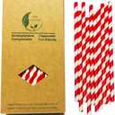 100 Red and White Paper Straws Bulk, Disposable Red Striped Drinking Straws Paper Cake Pop Sticks for Craft and Christmas Decoration (7.75inch)