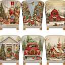 Moukeren 6 Pcs Christmas Chair Cover Set Stretch Dining Chair Back Covers Christmas Nutcracker Red Truck Slipcovers Farmhouse Removable Elastic Seat Protector for Xmas Party Dining Home Kitchen Decor