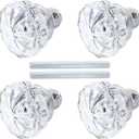AKRILANE Mortise Glass Door Knobs Antique Crystal Vintage Style Knob Set with Spindle Antique Doorknobs for Interior Doors - Satin Nickel