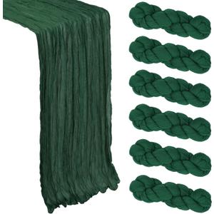 5 Pack Emerald Green Cheesecloth Table Runner 10Ft Gauze Cheese Cloth Table Runner 35x120 Inch Boho Sheer Rustic Fabric for Party Decor Baby Shower Summer Wedding Centerpiece Home Table Decorations