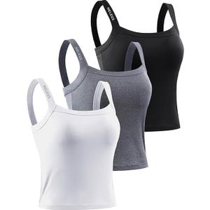 NELEUS Women's 2 Pack Athletic Compression Tank Top with Sport Bra Running Shirt, Large 