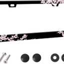Cherry Blossom License Plate Frame  Stylish Black Frame with Pink Cherry Blossom Design, Stainless Steel Car Holder with Screws & Caps, Fits US & Canada Vehicles (Cherry Blossom)