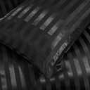 3 Piece Satin Duvet Cover Set Bedding Sets Italian Style 1800 Series Luxury Rich Silk Silky Super Soft Stripes Hidden Zipper Closure Reversible Wrinkle Free Honeymoon(Black, King)