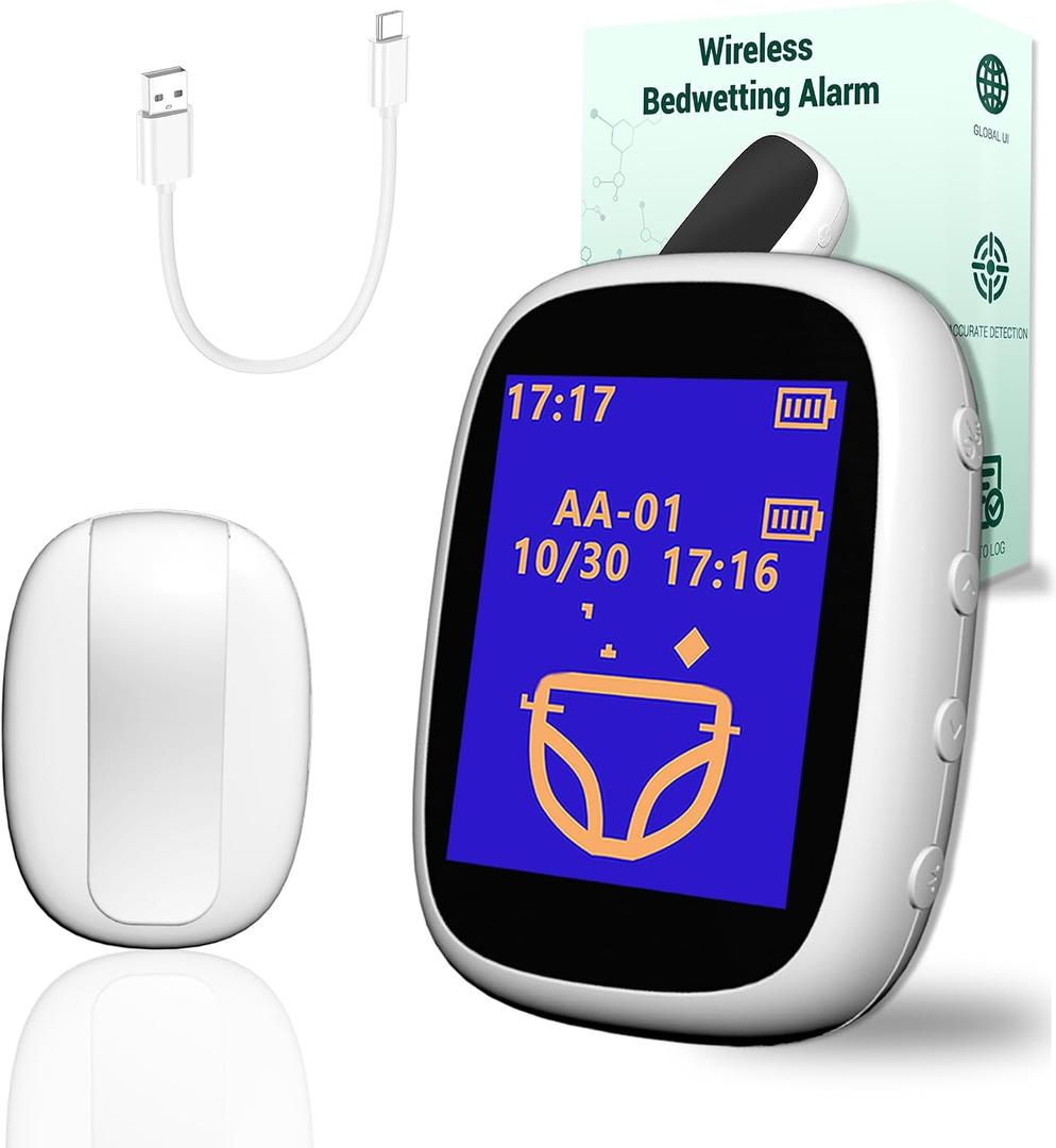 Wireless Bedwetting for Boys and Girls USB-C Rechargeable, High Sensitivity, Triple Alert with Flashing Light, Loud Sound, Vibration, Pee, Bedwetting Solutions, Night Time Potty Training