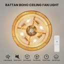 Rattan Boho Ceiling Fans Lights: 19.3'' Low Profile Layered Ceiling Fans with Light & Remote Control Flush Mount Modern Fandelier with Reversible 6 Speeds for Bedroom, Nursery, Living Room, E26 Base