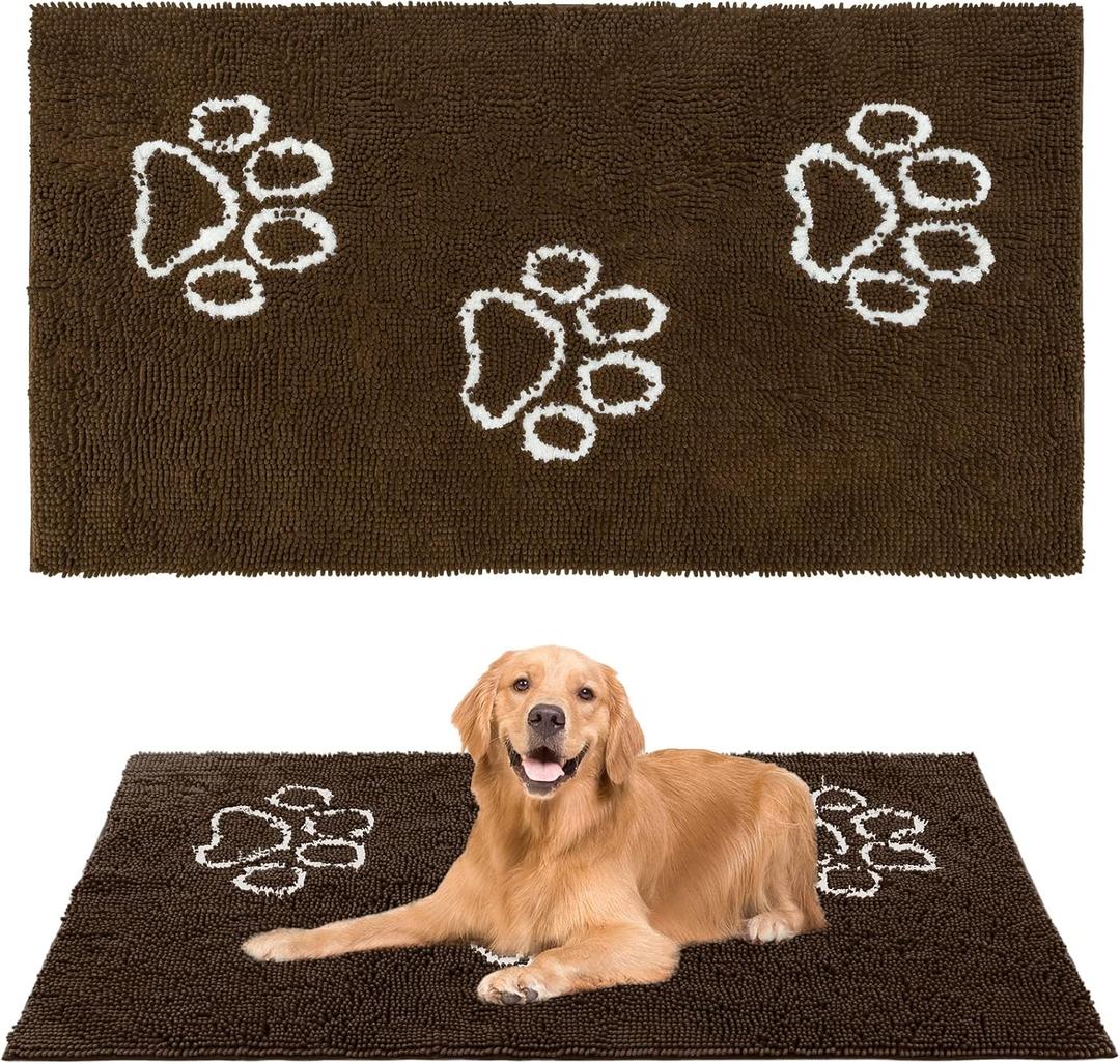 PUPTECK Dog Doormat for Dirty - 60 x 30 inch Super Absorbent Microfiber, Non Skid Backing, Brown Door Mat