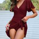 One Piece Swimdress for Women Tummy Control Swimsuits Swim Dress Skirt Ruffle Bathing Suits (Red, XL)