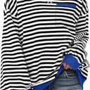TARSE Oversized Crewneck Sweatshirt for Women Dropped Shoulders Striped Shirt Plain Pullover Ladies Loose Long Sleeve Tops (XL)