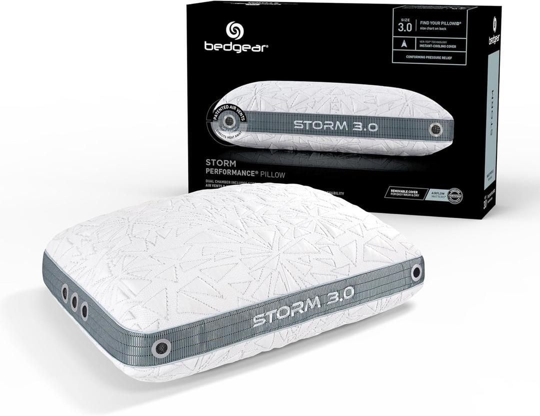 Bedgear Storm Performance Pillow 3.0 Cooling Bed Pillow for Hot Sleepers, Medium Firm Support for All Sleep Positions Dual-Sided Comfort, Breathable Air-X Mesh, Washable Ver-Tex Cover, 20 x 26, Size 3.0