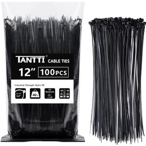 Zip Ties 12 inch, Black Zip Ties 100 pack, 40lb, Cable Ties, Self-locking Wire ties for indoor and outdoor use, by Tantti
