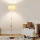 63" tall floor lamp, Solid Wood Traditional Floor Lamp with Beaded Column, 3-Color Dimmable Bulb Included, Vintage Farmhouse Floor Lamp for Living Room, Corner, Nursery, Dining Room, Bedroom(Walnut)