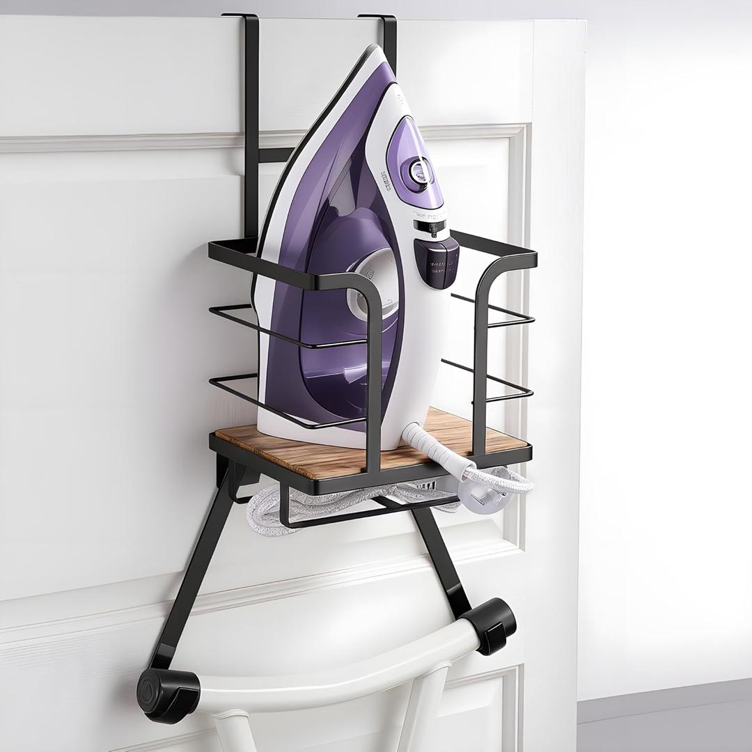 Over the Door Ironing Board Holder - Iron Board Hanger Wall Mount Ironing Board Storage with T/Y Shape Design for Space Saving, No Drilling (Black)